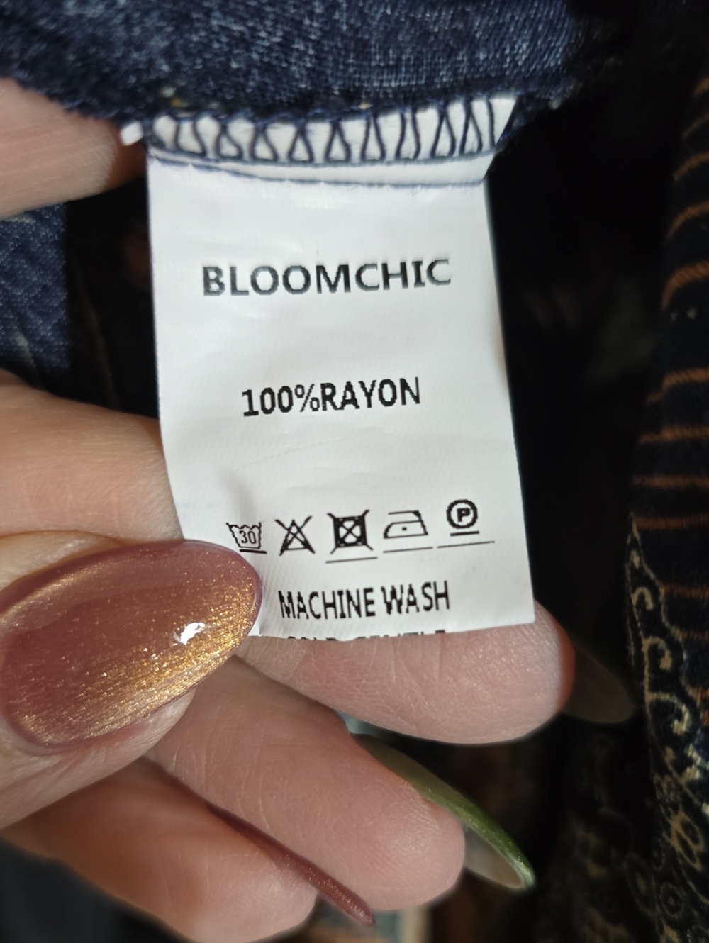BloomChic Navy Paisley-Print V-Neck Maxi Dress with Rust & Sage Accents - Picture 7 of 8